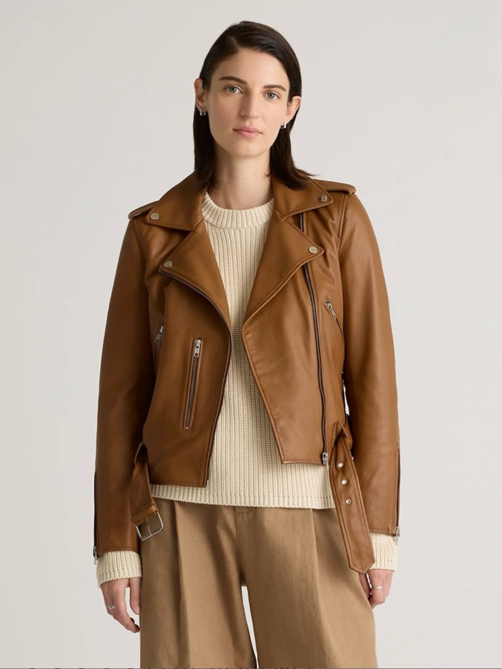 Quince Cognac Leather Moto Jacket